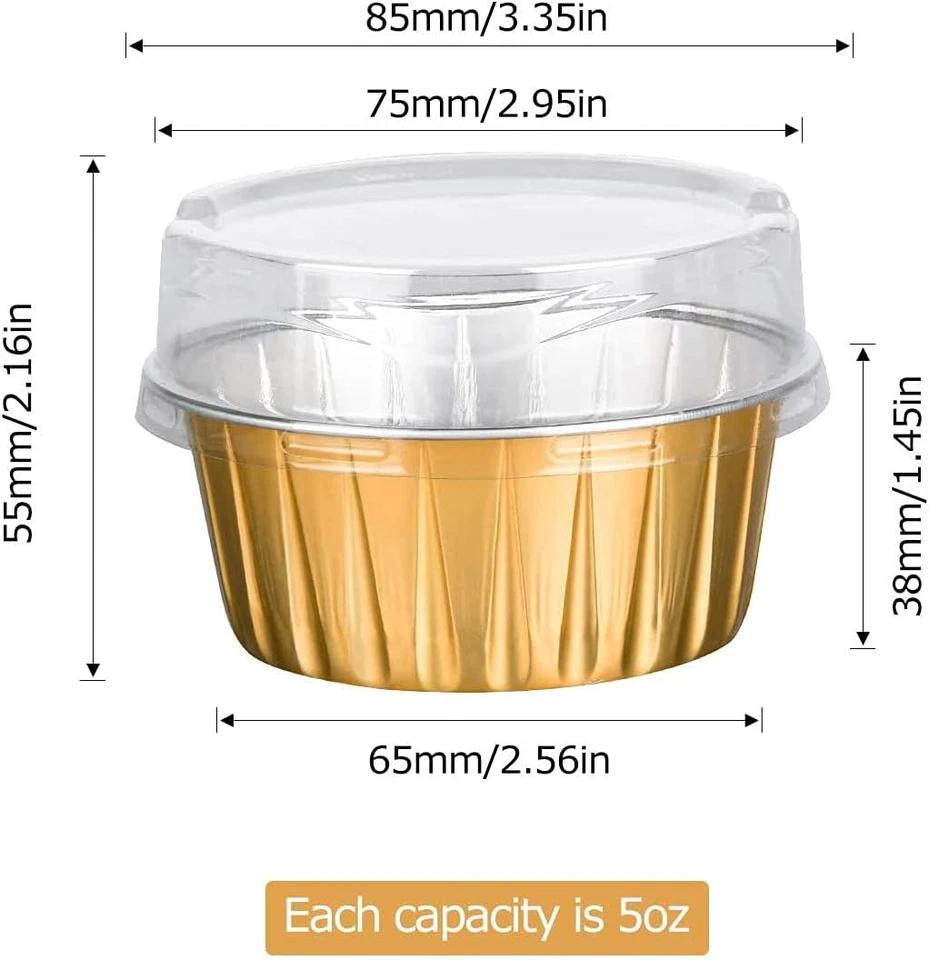 Pirottini Da Forno in Alluminio Con Coperchi, 50 Pezzi, Color Oro, per Dessert,  - Immagine 3 di 4