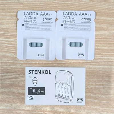 NEW IKEA LADDA AAA Rechargeable NiMH x8 Battery 750 mAh + Charger Bundle Set