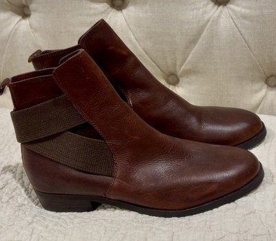 Ralph Lauren Kaliyah Brown Leather Ankle Boots Sz 10B Wraparound Elastic Bands
