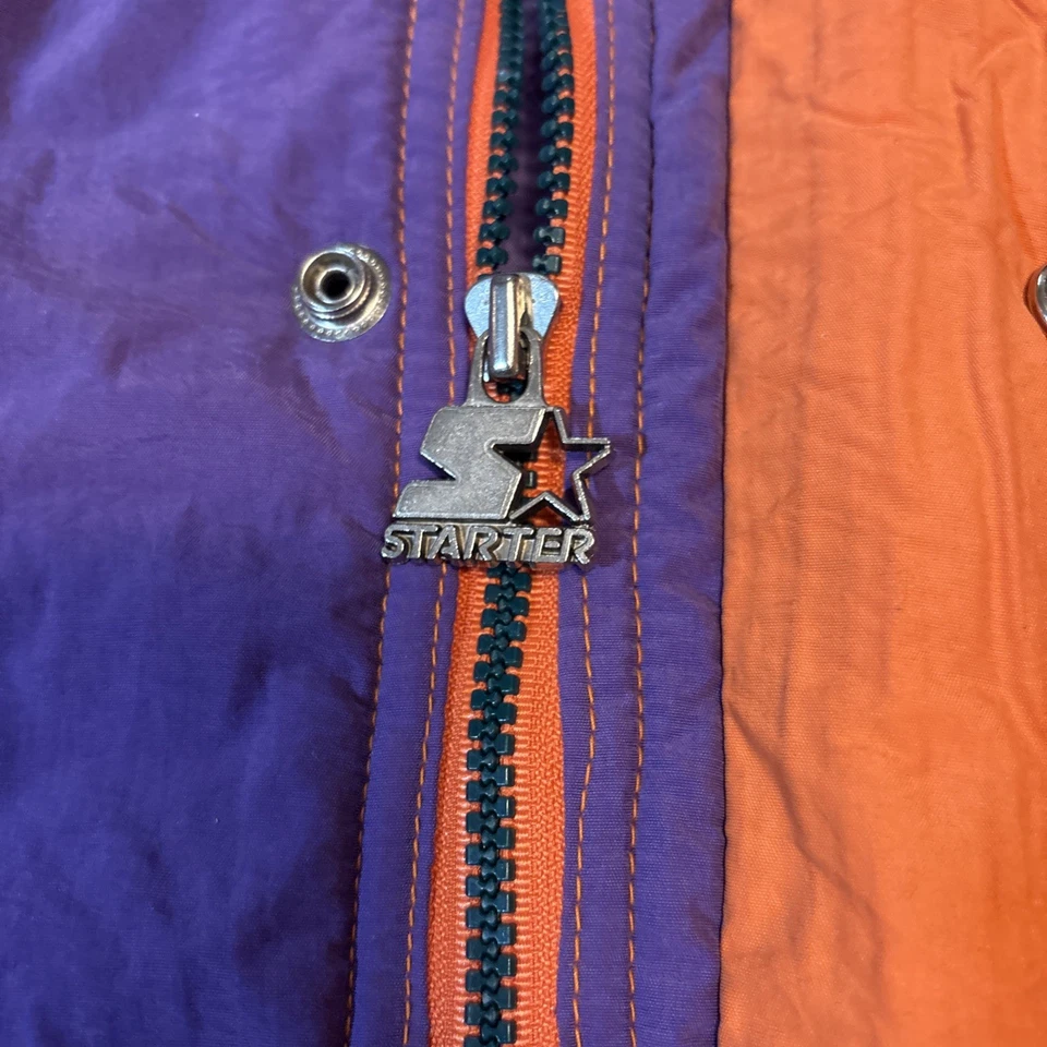 Chaqueta de nailon Starter años 90 púrpura verde naranja para hombre L vintage con capucha PHX Suns Foto 3 de 4