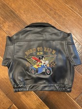 Vintage Kids Disney Mickey Mouse Embroidered Leather Jacket - Faux, Moto, 2T