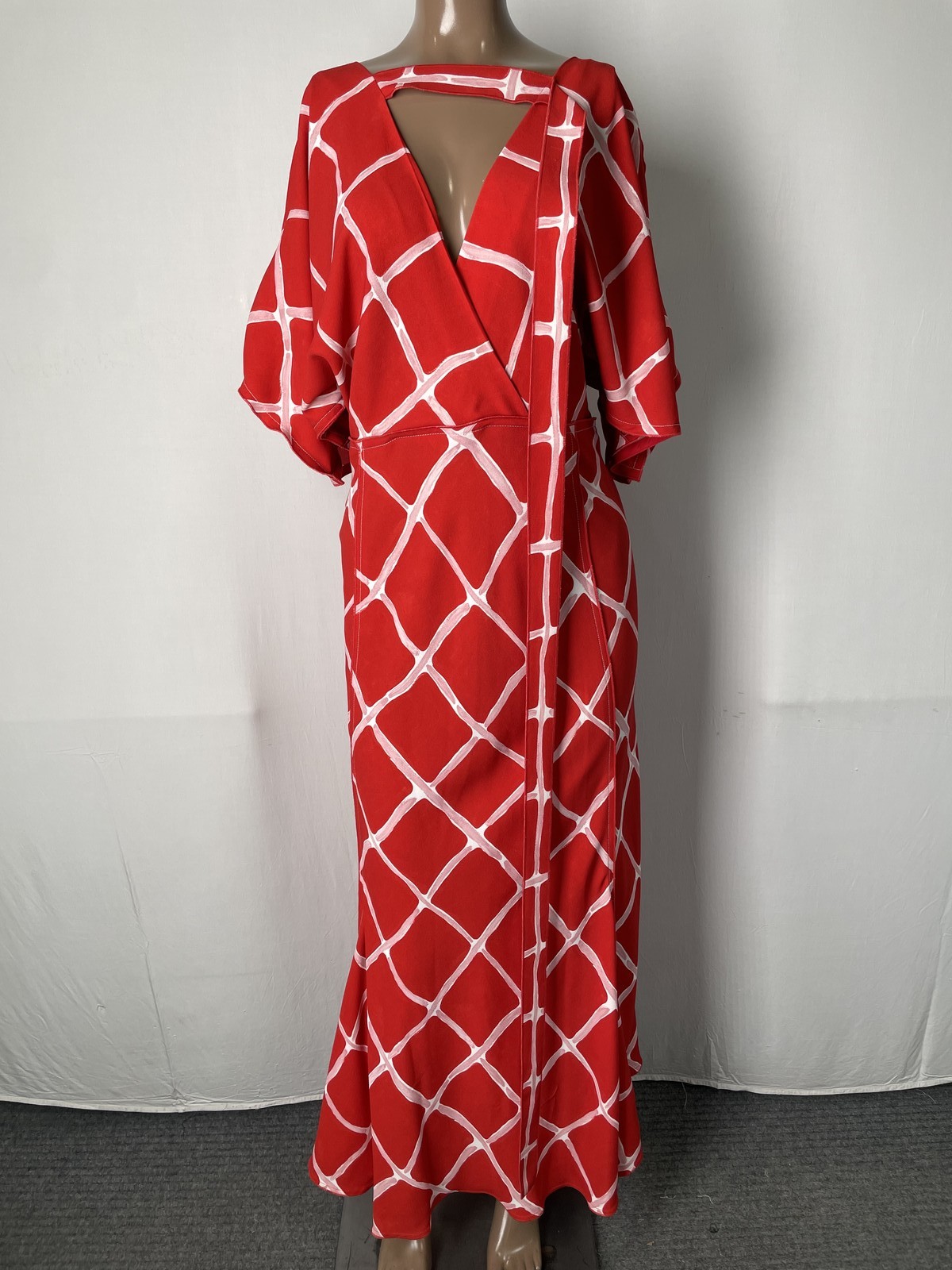 Victoria Beckham Womens Midi Dress Red/Ivory Size 6 Printed Poly Cady *PREOWNED*