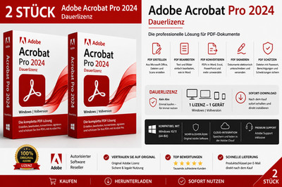 2 Stück Adobe Acrobat Pro DC 2024 / Dauerlizenz / Windows/ Kein Abo / Deutsch