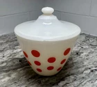 Vintage Anchor Hocking Fire King IVORY w/ RED DOTS GREASE JAR w/ LID