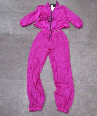 Vtg 80s pink Wind Breaker Pants Jacket Outfit Dopamine M Rave workout women men