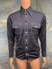 Vtg 70s Sears Kings Road Blue Long Sleeve Polyester square Button Shirt Small