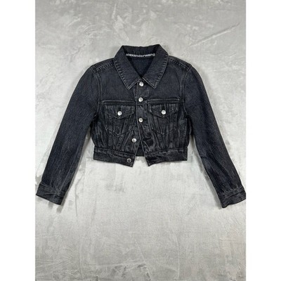 RARE Alexander Wang P24 SAMPLE Shrunken Trucker Jacket Grey Aged Denim Size S