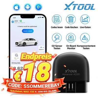 XTOOL AD20 OBD2 Diagnosegerät Bluetooth Scanner Auto Codeleser FehlerAuslesen DE