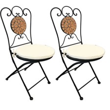 Edler Mosaik Klappstuhl Mosaikstuhl Gartenmöbel mit Stuhlpolster beige 2 Stück