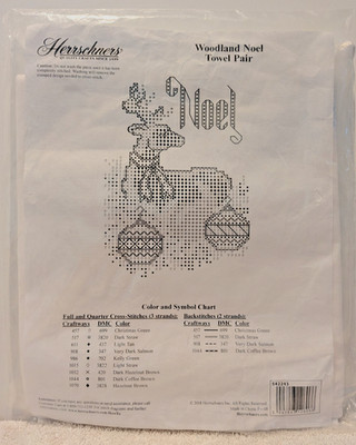Herrschners Woodland Noel Towel Pair Stamped Cross Stitch Kit Holiday Deer NIP