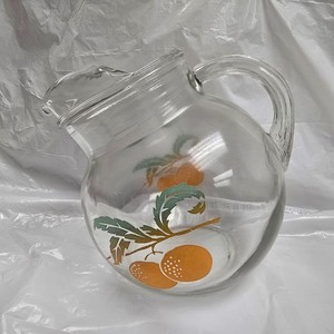 Vintage Mid-Century Glass Pitcher with Orange Fruit Motif