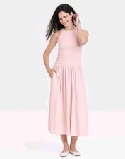 Womens Smocked Knit Maxi A-Line Dress Universal Thread Pink Stretch Size Medium
