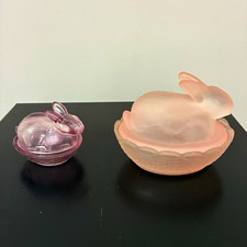 2pc Rabbit Glass Trinket Boxes Covered Contai...