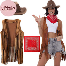 Halloween Cowgirl Costume Set, Fringe Vest, Cowboy Hat  Bandana