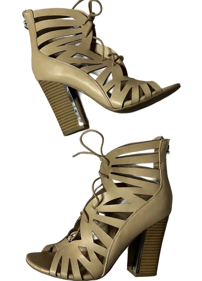 Call It Spring Cut Out Open Toe Lace Up Ankle Booties Shoes Size 5 Casual - Image 2 of 4