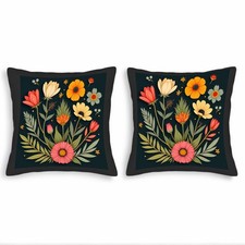 Set of 2 Vintage Floral Throw Pillow Covers 18x18in - Vibrant Flowers