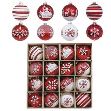 Christmas Ornaments Tree Decorations Set, 16ct Red and White Shatterproof Chr...