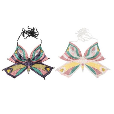 Schimmerndes Pailletten-Crop-Top für Damen Low-Cut-Butterfly-Rave-Tanktop