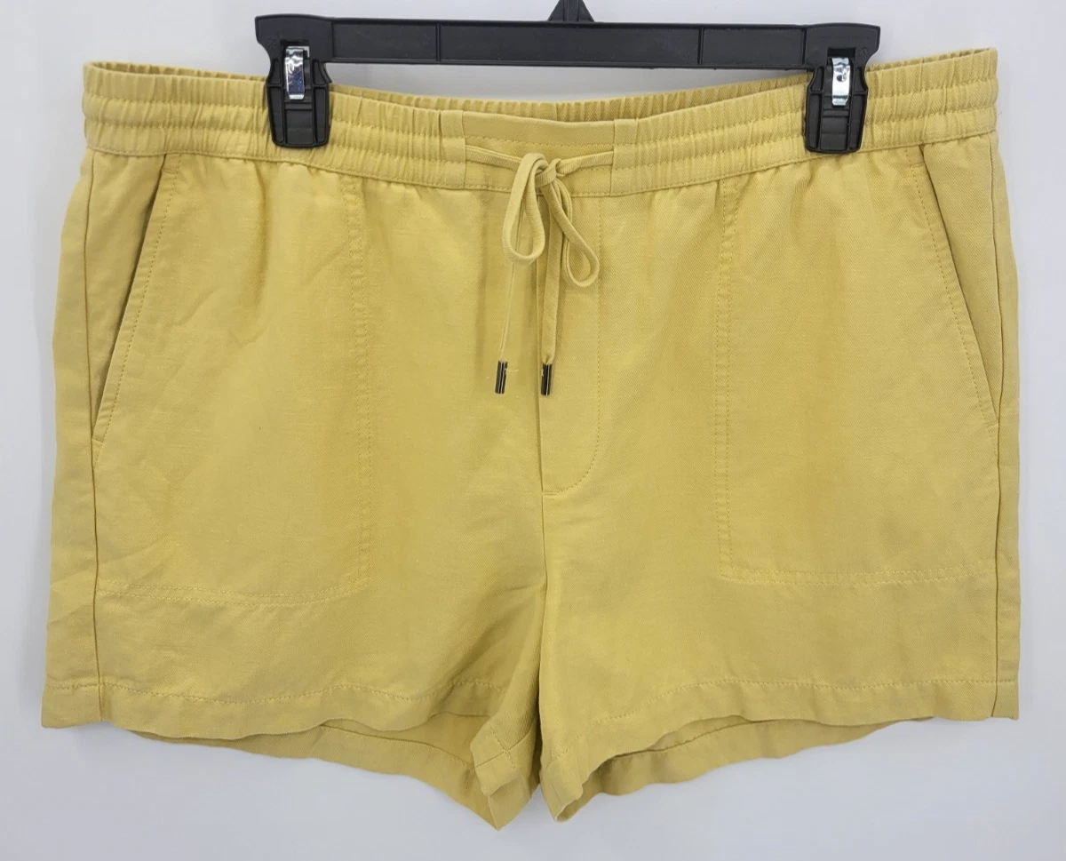 Banana Republic Shorts Womens Large Yellow Linen Blend Pockets Summer Preppy