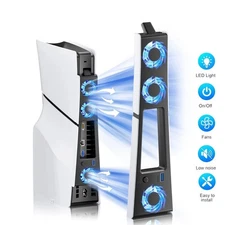 For PS5 Slim Disc/Digital Console Cooler Fan LED + USB 3.0 External Cooling Fan