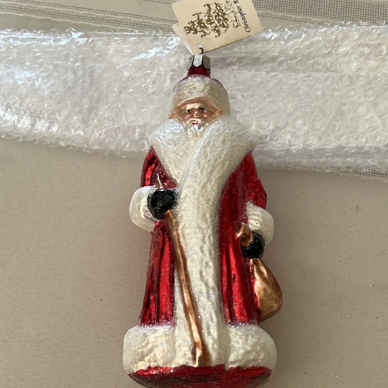 Vintage Christopher Radko - Red Robe Santa - Glass Christmas Ornament - 7” TAG
