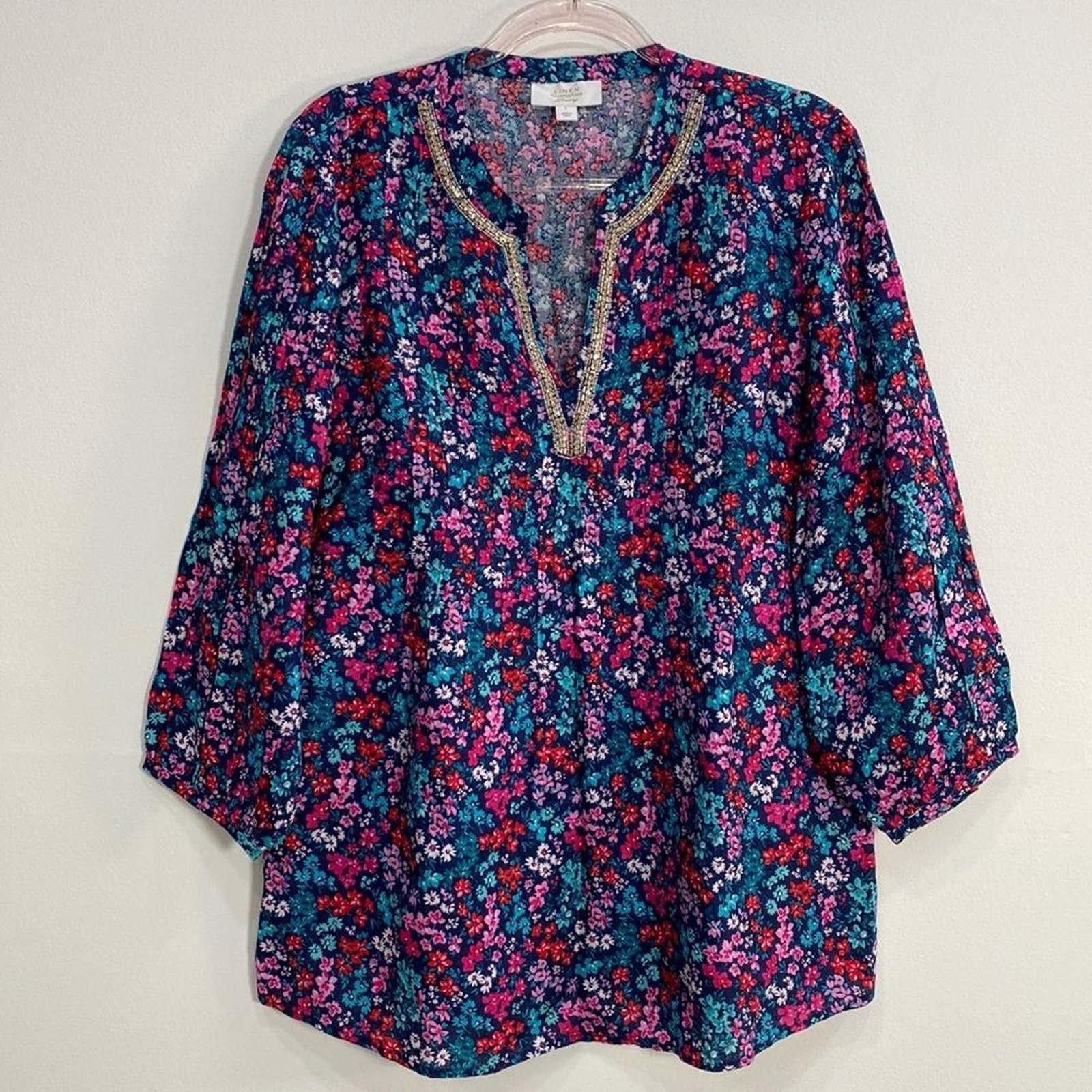 Linen Charter Club Luxury Cottahecore Line Blouse Women's Large Floral