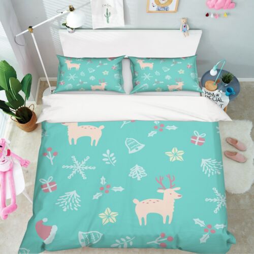 3D Christmas Xmas 411 Bed Pillowcases Stitching Duvet Blankets Set Single DE-