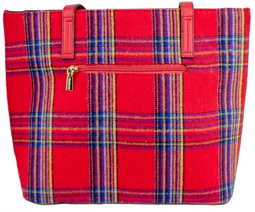 STRATHURIE OF SCOTLAND Ladies Tweed Red & Blue Check Tote Shoulder Bag - Picture 3 of 5