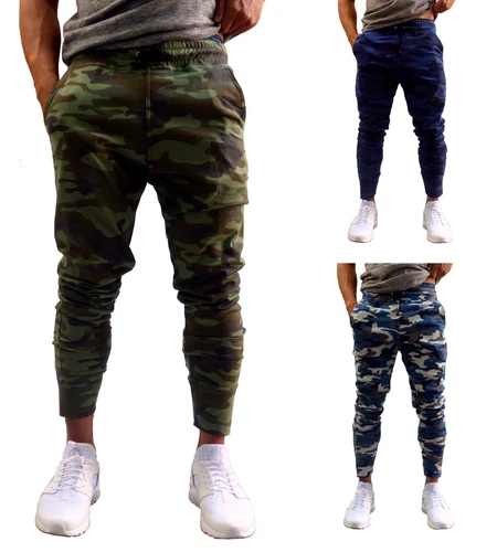 MENS CAMO TAPERED LEG JOGGERS GYM TRACKIES SKINNY CUFFED PANTS TRACK PANT ARMY
