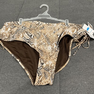 TIME & TRU MidRise  Tan Animal Print Bikini Fit Swim Bottom Women 2X NWT