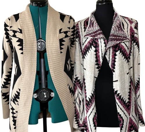 Lot of 2 Women Maurices Open Cardigan Sweater Aztec Cotton Acrylic Blend Size S