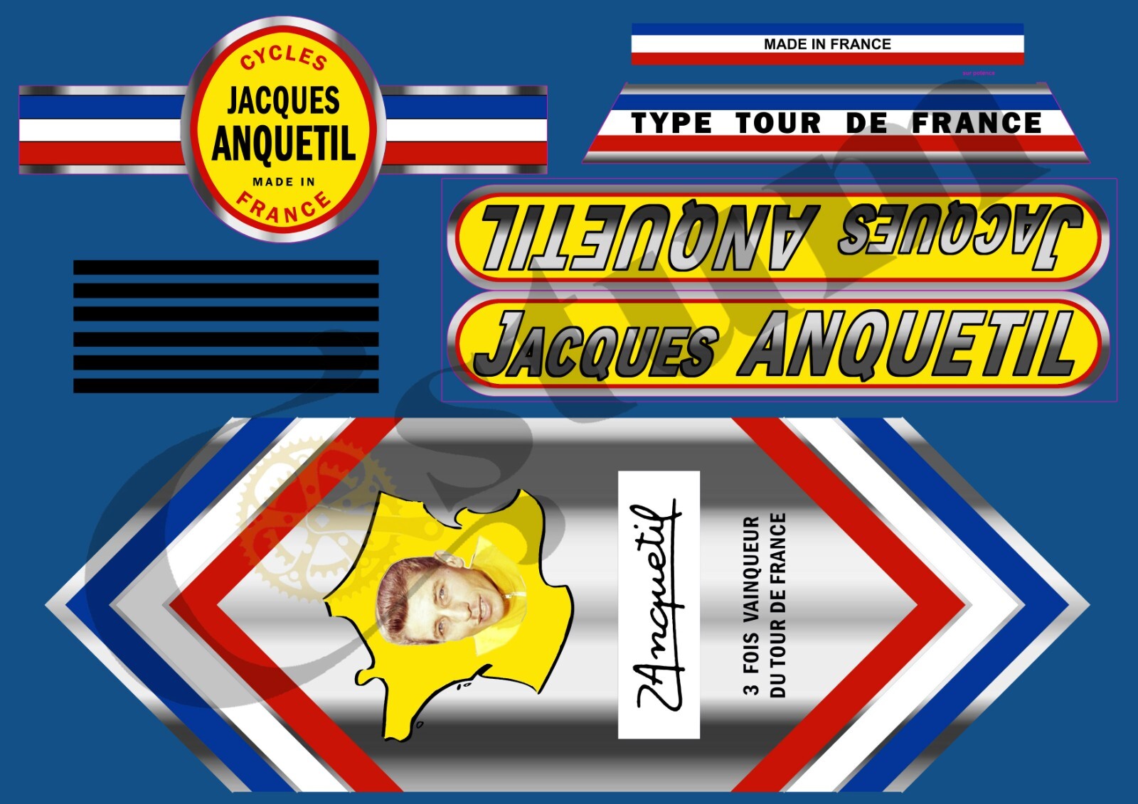 Stickers Jacques Anquetil JACQA204 pour masquer les rayures d'un vieux cadre de vélo