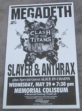 Original 1991 MEGADETH SLAYER ANTHRAX 11" x 17" POSTER Flyer ALICE IN CHAINS