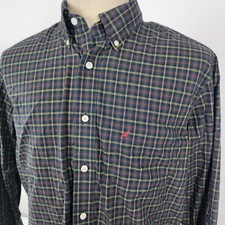 Nautica Men's Shirt L Large Slim Fit Button Down Plaid Blue Green dress cotton
