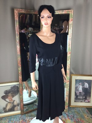VTG Pinup Carlye Womens Black Vintage Crepe & Satin Peplum Dress Sz 4 Bust  36 | eBay