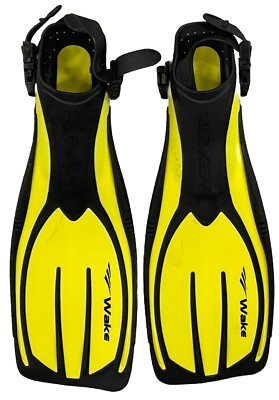 Subgear Wake Fins Yellow S/M Scuba Snorkel Adjustable Heel Strap Open Heel