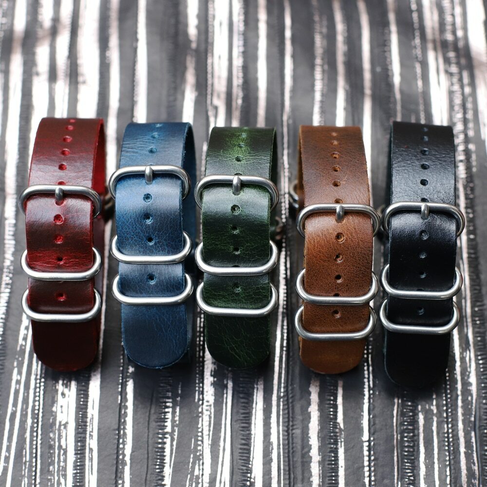 Cinturino Orologio In Pelle Oleata Stile Zulu Nato – Marrone Whiskey 18-24mm