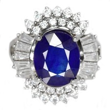 925 STERLING SILVER RING BLUE SAPPHIRE OVAL GEMS 12X10 MM.  WHITE CZ SIZE 7.5