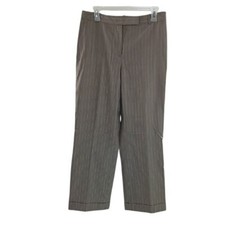 Ann Taylor Pants Taupe Wool Pinstripe Trousers Wide Leg Womens Size 8 Petite