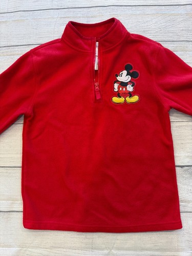 Disney Mickey Mouse Sweatshirt Kids Youth 7-8 Red Fleece 1/4 Zip Pullover - Picture 3 of 5