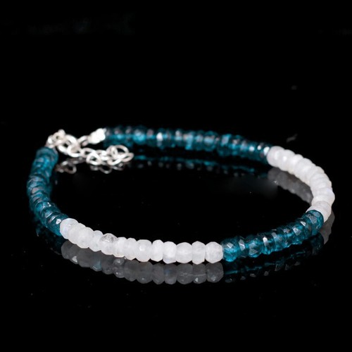 925 Sterling Silver London Blue Topaz+White Rainbow Moonstone 4mm Bracelet 7" - 第 1/10 張圖片