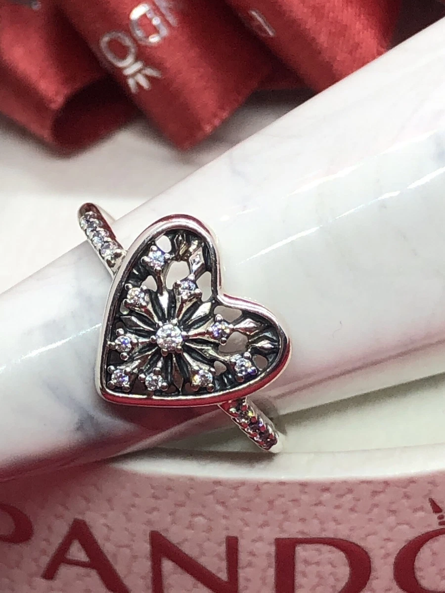 Pandora Silver Heart of Winter CZ Ring 196371 Size 52 Authentic Snowflake Ale