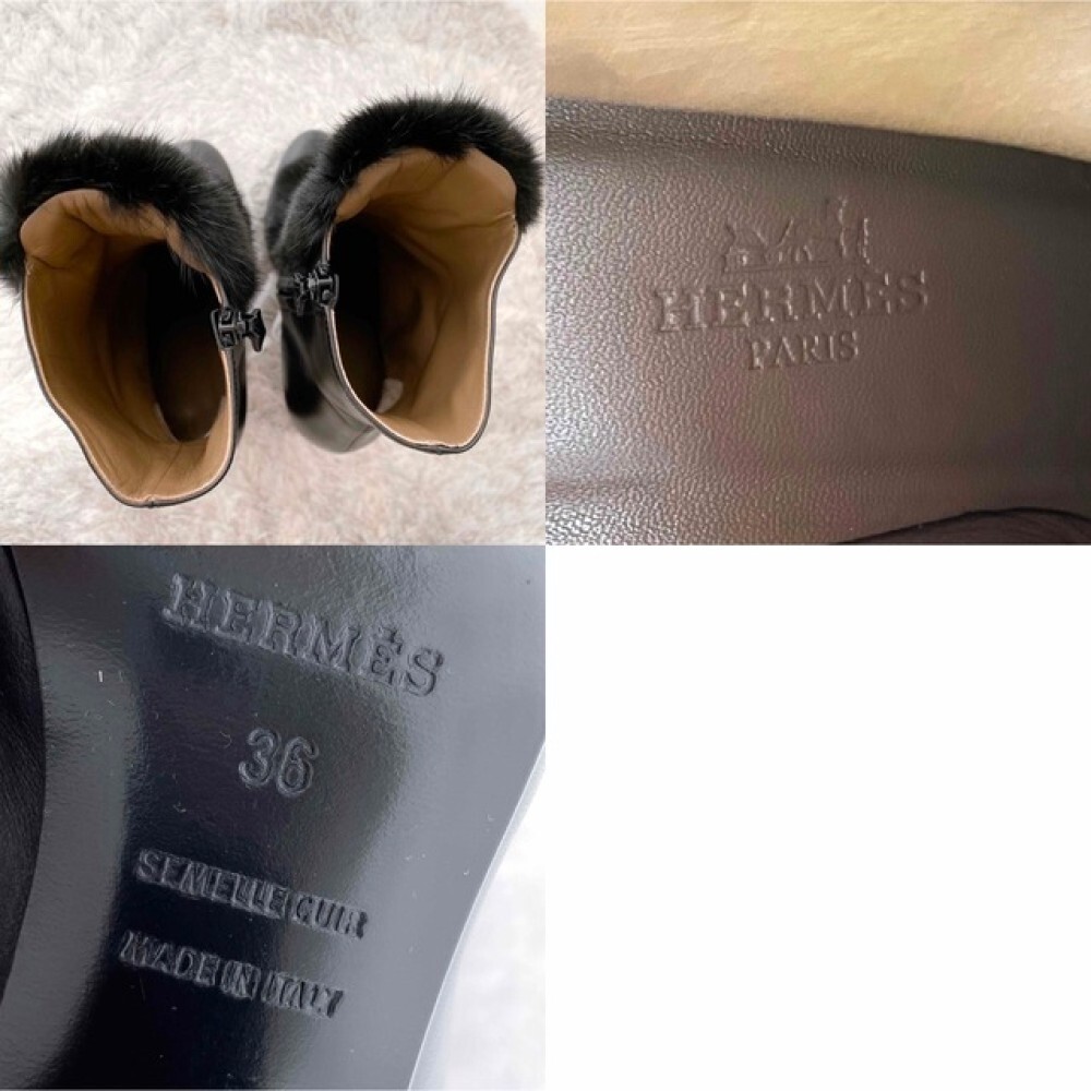 HERMES Women's Side Zip Short Boots 36 US-6 Logo Leather HERMES Women's Side Zip Short Boots 36 US-6 Logo Leather