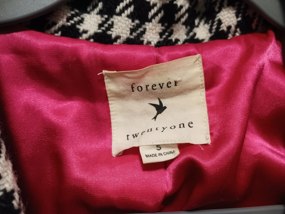 Abrigo Forever 21 Mujer Mezcla Lana Guisante Talla S Blanco Negro Cuadros Doble Pecho Foto 4 de 4