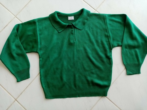 PULL ENFANT 6/8 ANS MANCHE LONGUE COL CHEMISIER A BOUTONS VERT UNI