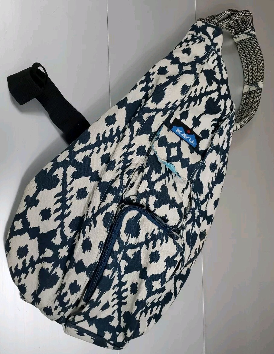 KAVU Rope Sling Shoulder Bag Blue Dot Print Adjustable Strap 