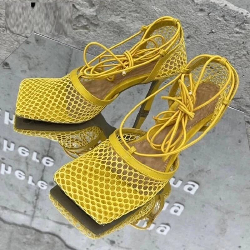 Clínica compañera de clases eficacia Zapatos De Vestir Para Mujer Sandalia Tacón ConCordones Punta Cuadrada  Amarillo | eBay