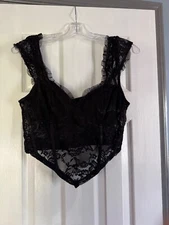 Womens Shein Size XL Black Lace Bralette Top V Shaped Bottom EUC