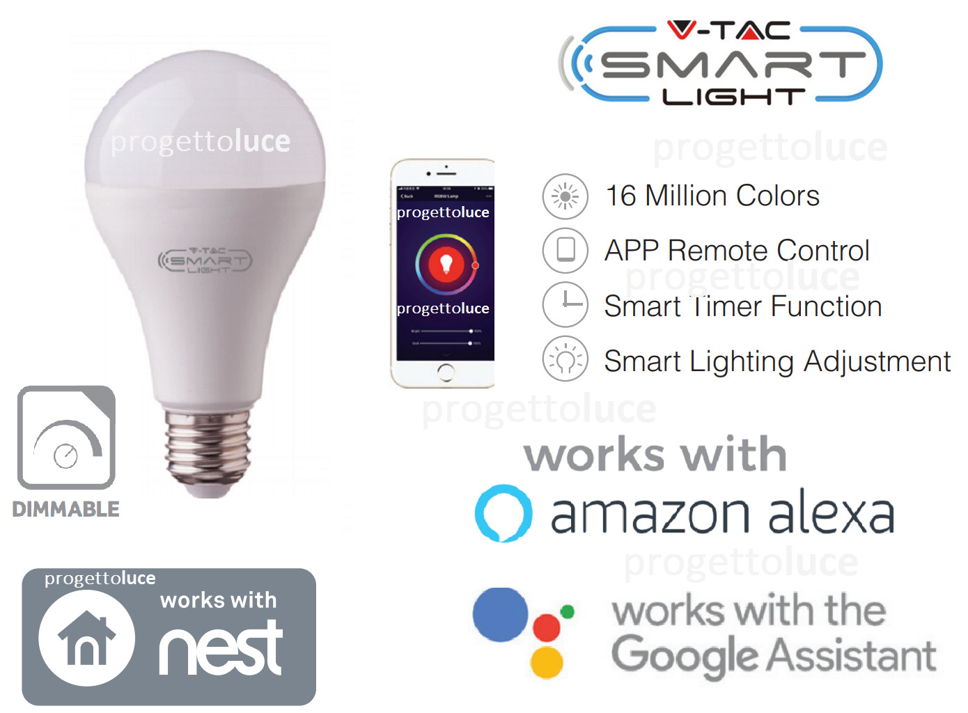 V-Tac Smart VT-5021 Lampadina LED Wi-Fi E27 18W Bulb A95 RGB+3in1 Dimmerabile