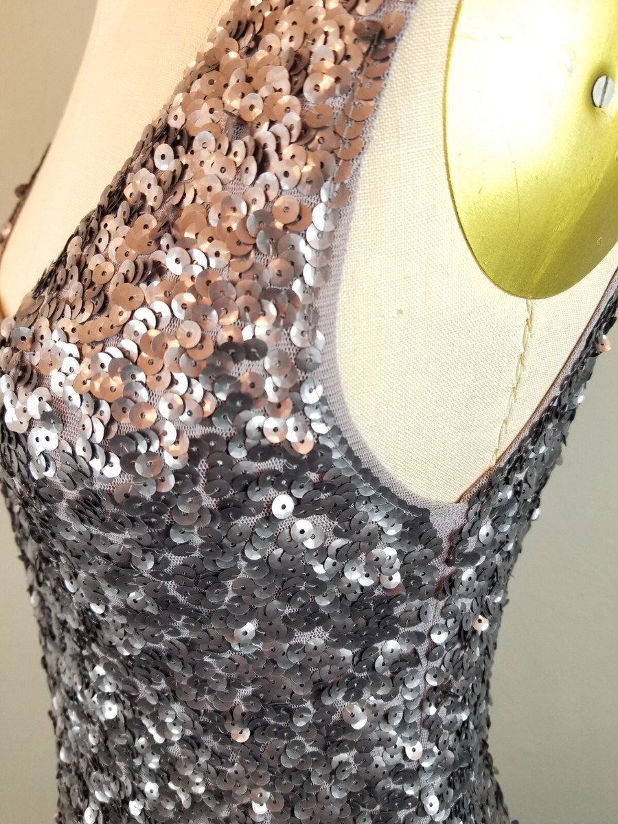 Amber Blue Full Sequin Silver Grey Cocktail Party Dress Women's Size Small  | eBay